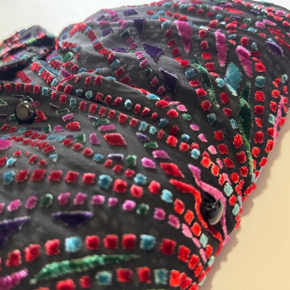 Bob Mackie Wearable Art 2X Multicolor Burnout Velvet Silk Blend Blouse A74483
